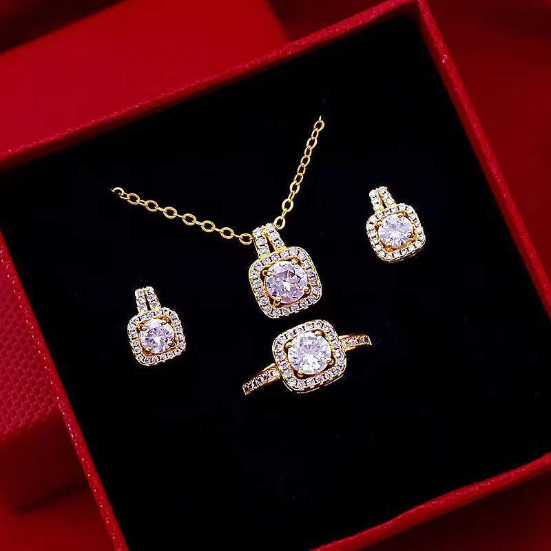 Zircon Jewelry Set - Necklace, Earrings & Ring for Women
