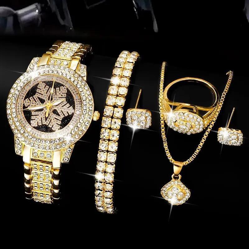 Snowflake Rhinestone Watch & Jewelry Set - 5 Piece Collection