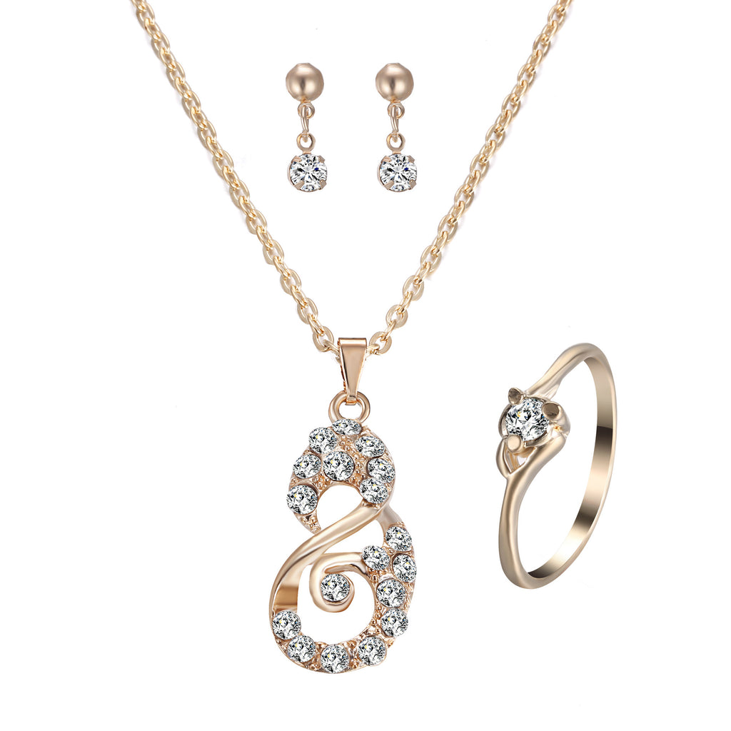 Rhinestone Heart Pendant Jewelry Set - Necklace & Earrings