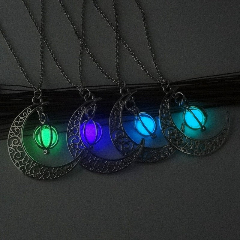 Glow in the Dark Moon Necklace - Natural Stone Pendant