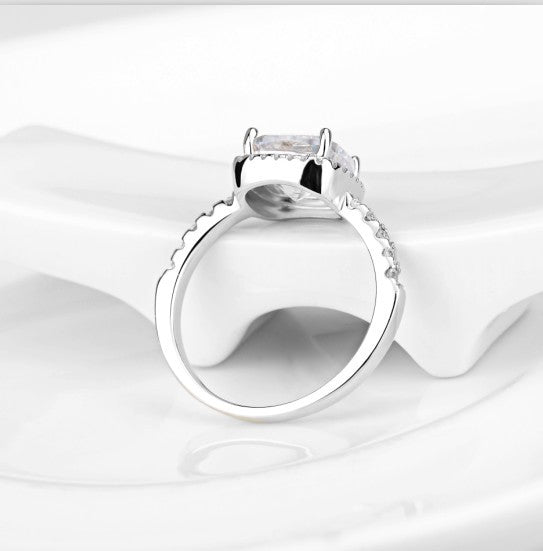 925 Sterling Silver Square Diamond Ring - Princess Cut Style