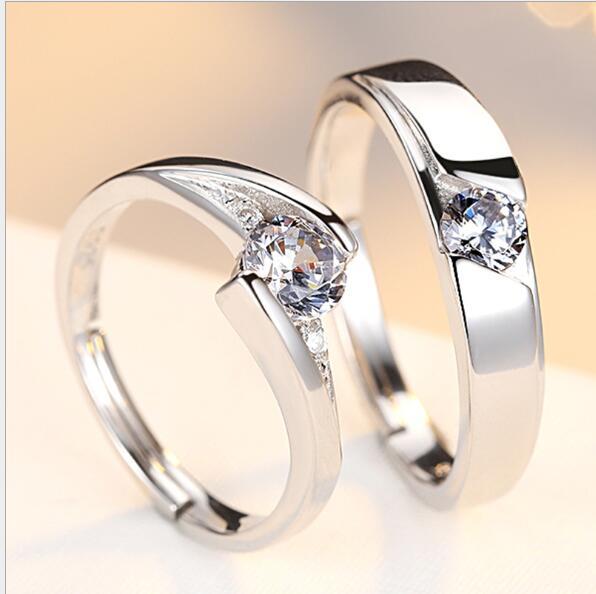 925 Sterling Silver Couple Rings - Adjustable Engagement Set