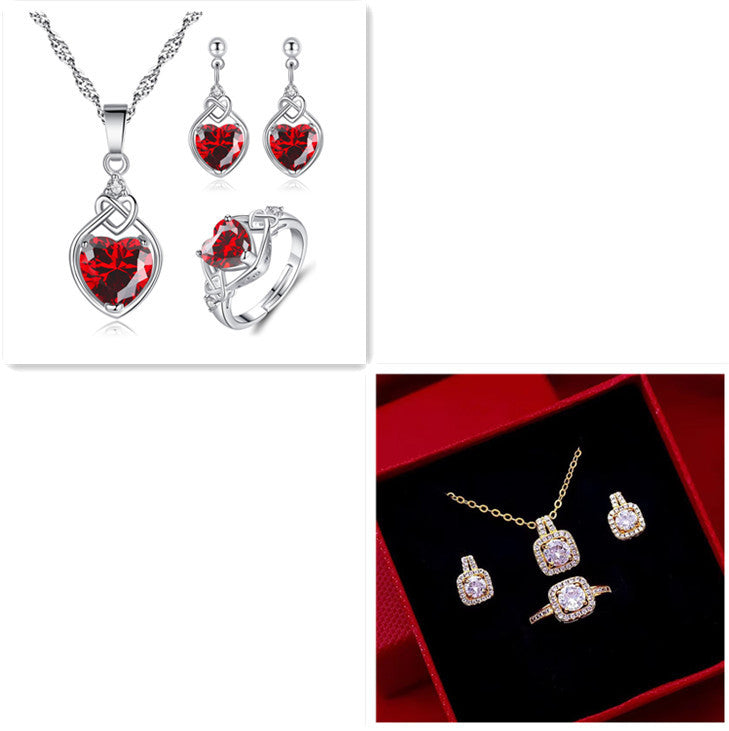 Zircon Jewelry Set - Necklace, Earrings & Ring for Women