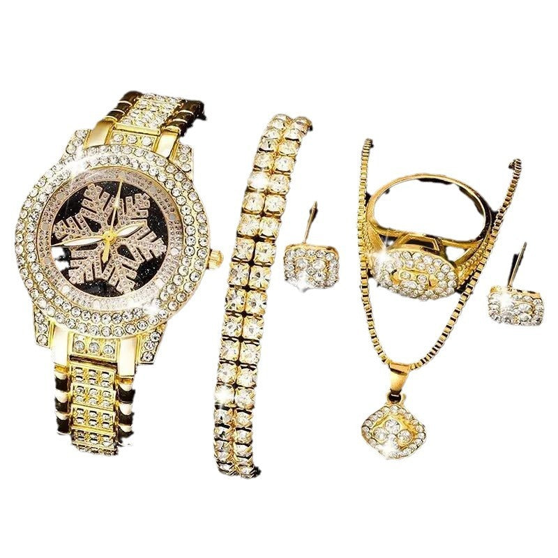 Snowflake Rhinestone Watch & Jewelry Set - 5 Piece Collection