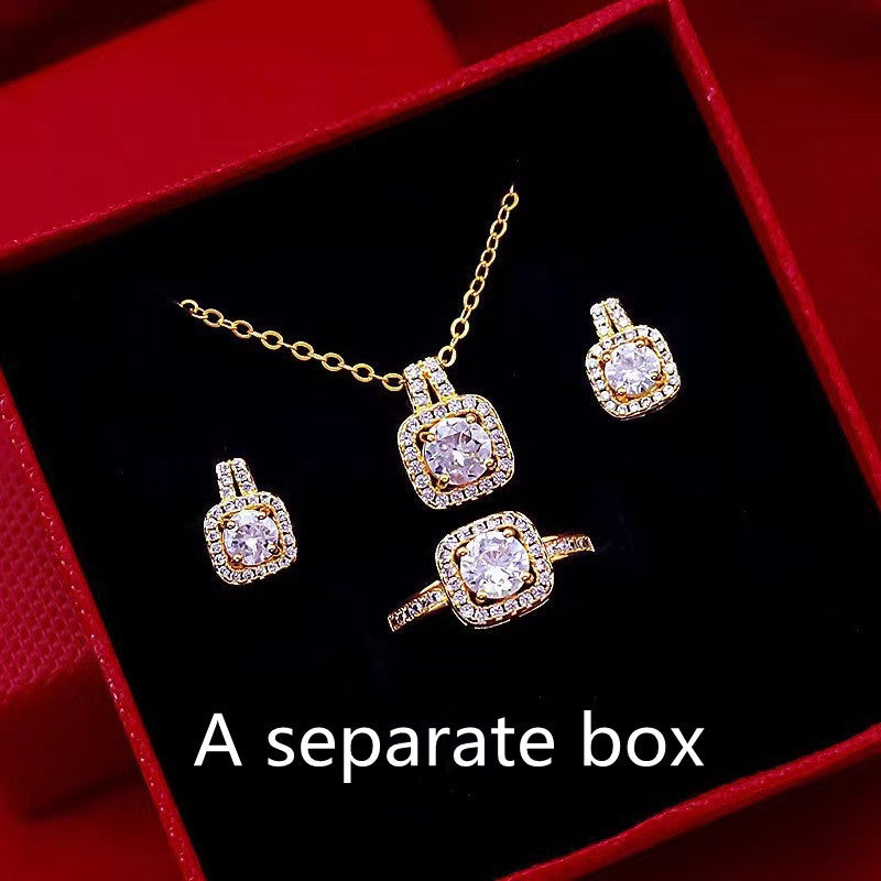 Zircon Jewelry Set - Necklace, Earrings & Ring for Women