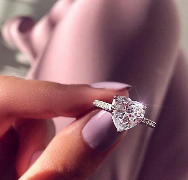 Heart-Shaped Zircon Engagement Ring - AAA Quality