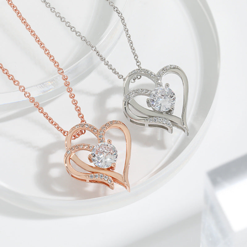 Double Heart Zircon Necklace - Valentine's Day Gift