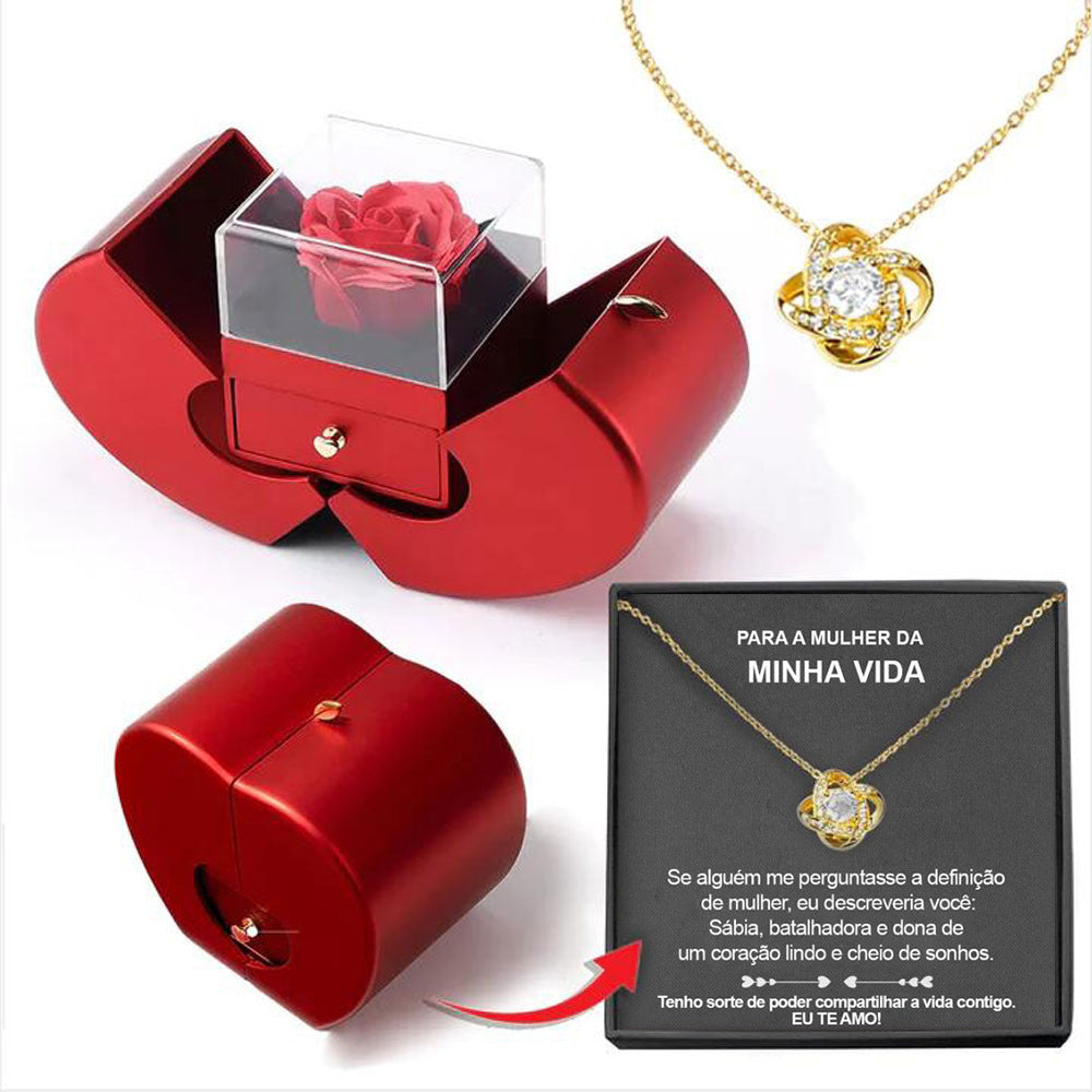 Eternal Rose Necklace Gift Box - Apple Shaped Jewelry Case