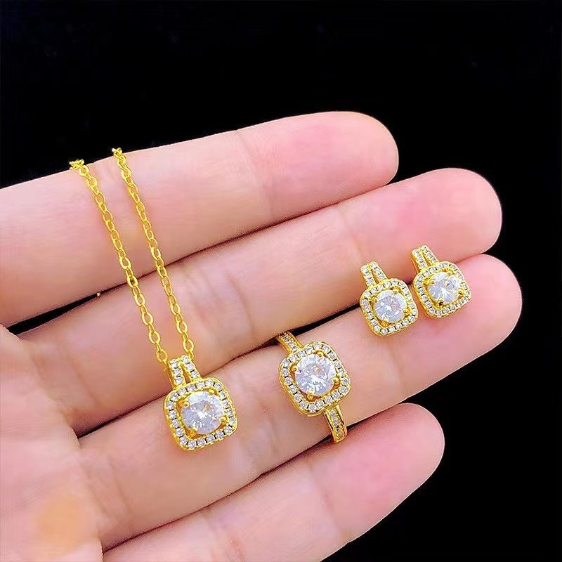 Zircon Jewelry Set - Necklace, Earrings & Ring for Women