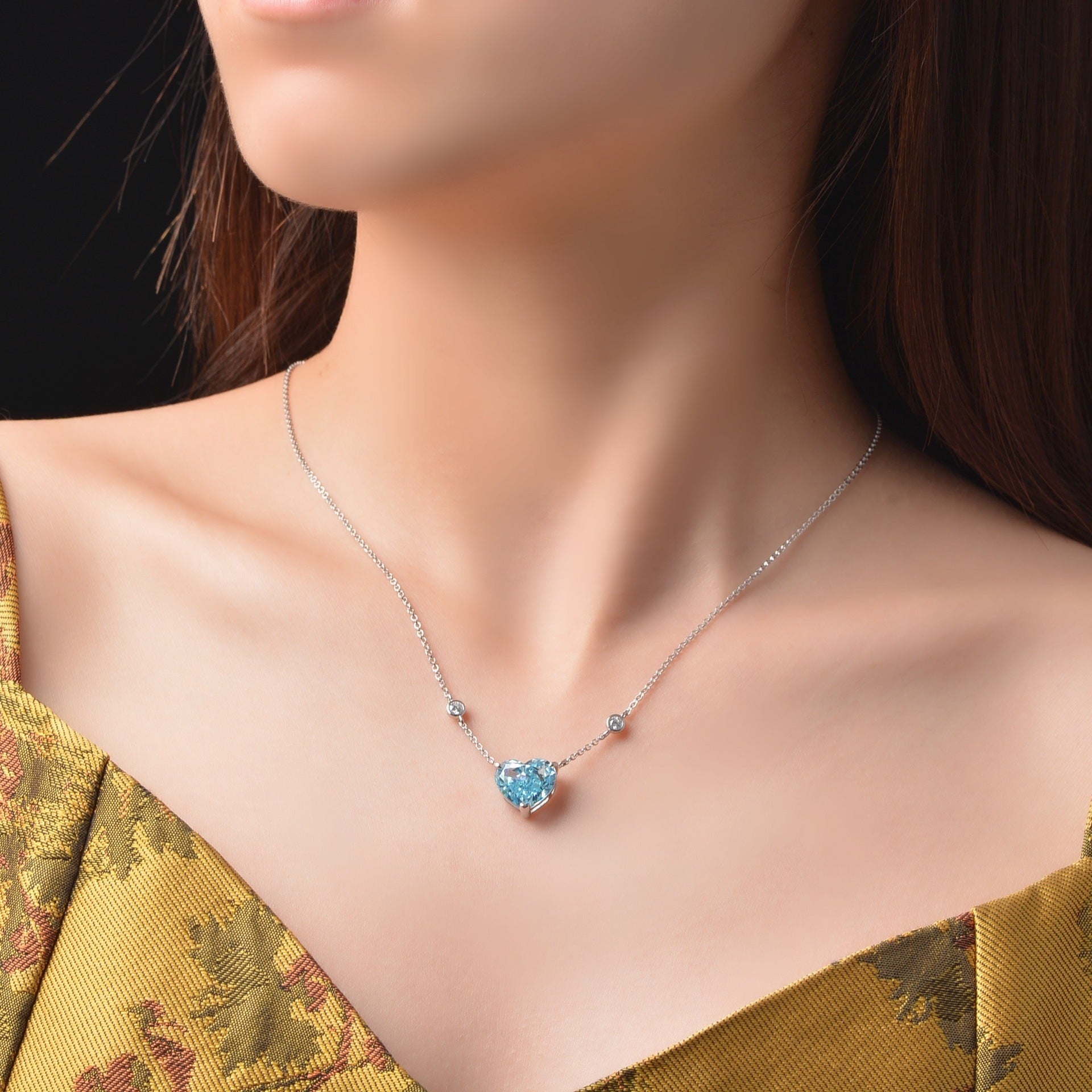 Ocean Blue Heart Zircon Necklace - 925 Sterling Silver
