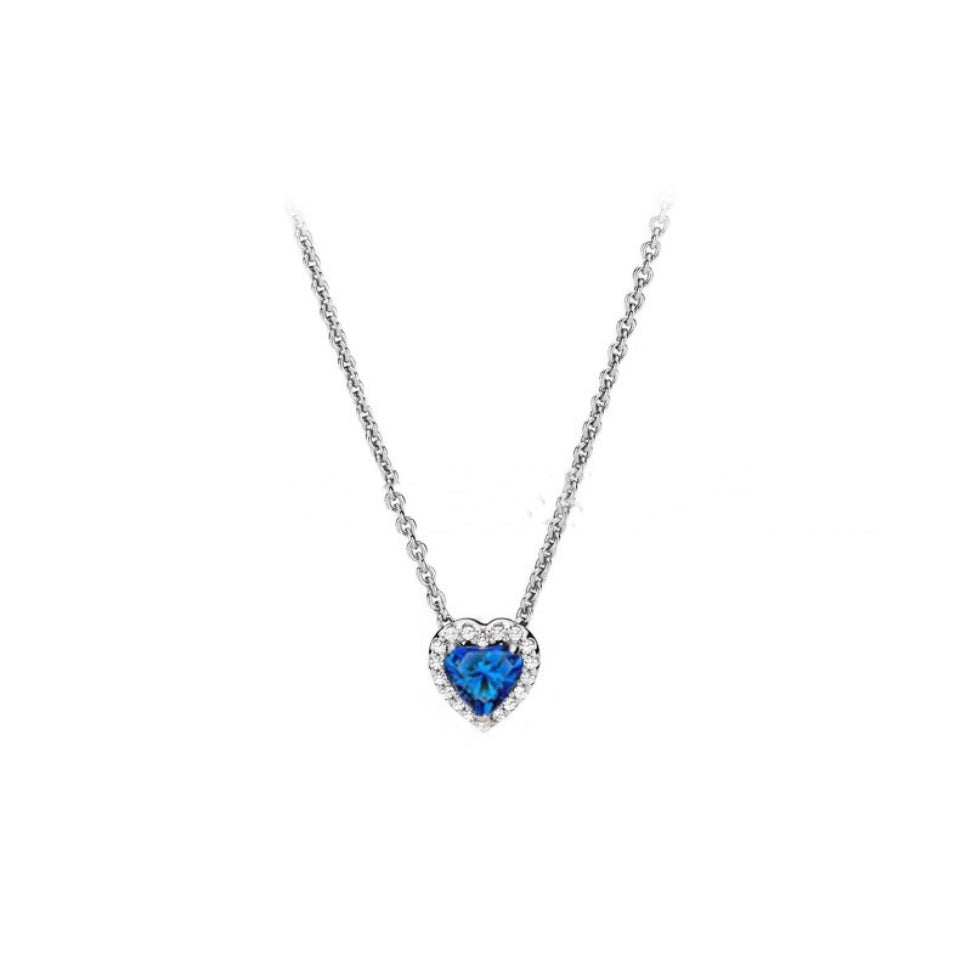 Ocean Blue Heart Zircon Necklace - 925 Sterling Silver