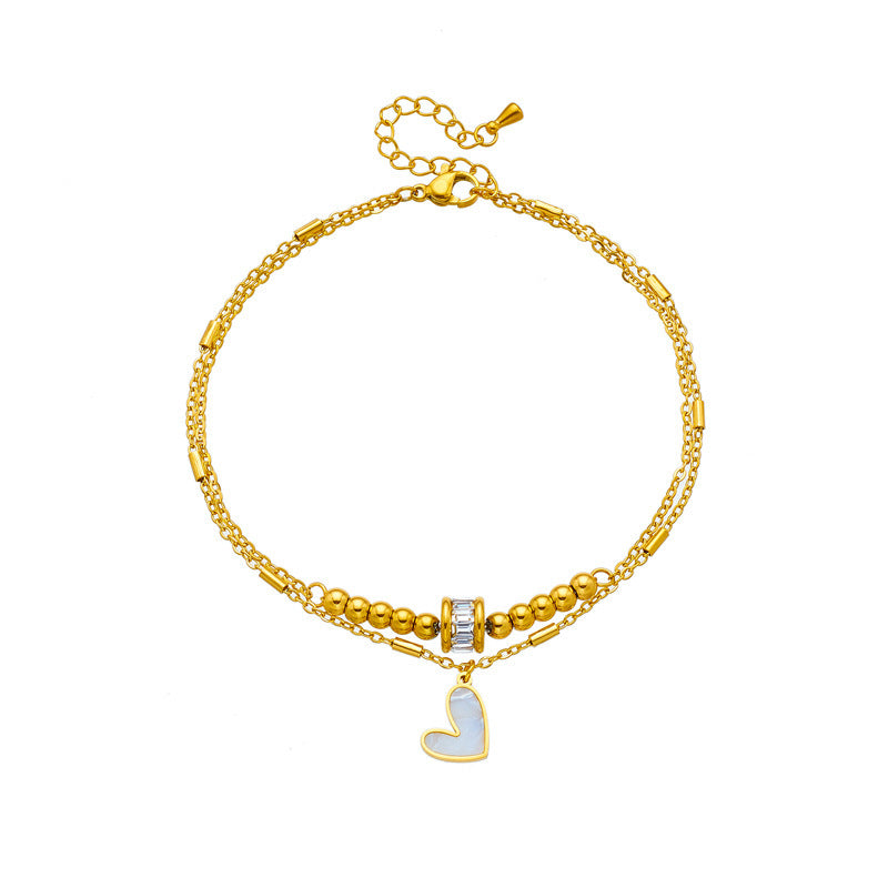 Boho Heart Anklet - Double Layer Gold Titanium Steel