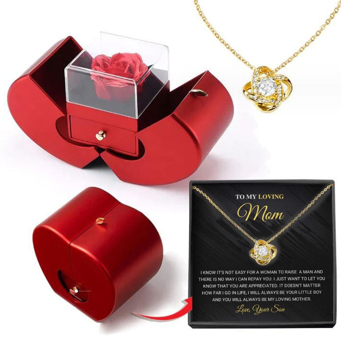 Eternal Rose Necklace Gift Box - Apple Shaped Jewelry Case