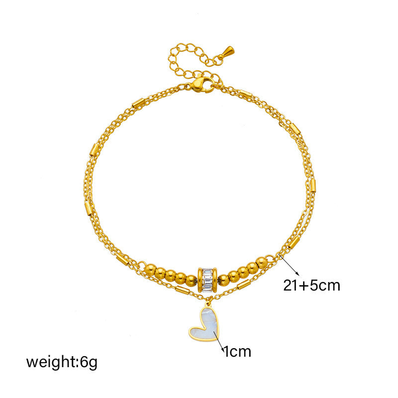 Boho Heart Anklet - Double Layer Gold Titanium Steel