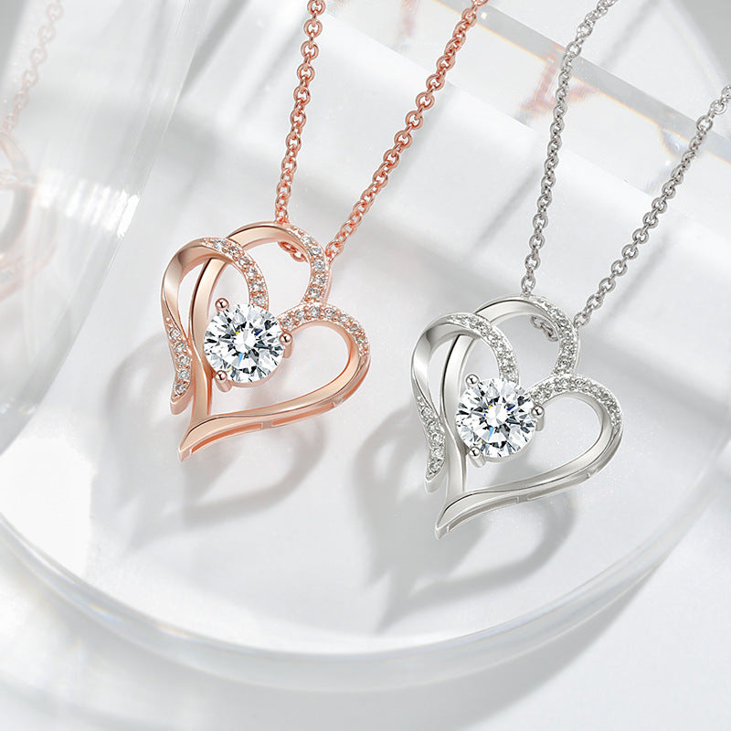Double Heart Zircon Necklace - Valentine's Day Gift