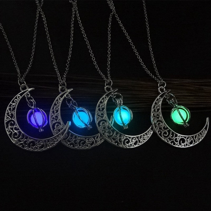 Glow in the Dark Moon Necklace - Natural Stone Pendant