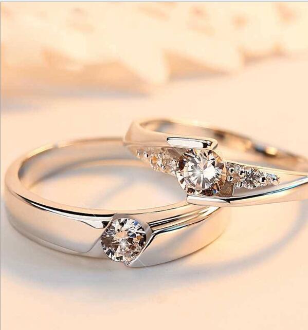 925 Sterling Silver Couple Rings - Adjustable Engagement Set