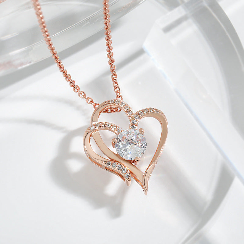 Double Heart Zircon Necklace - Valentine's Day Gift