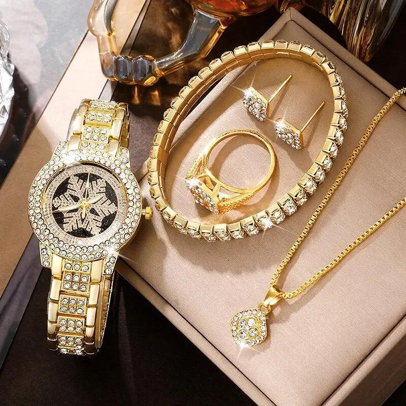 Snowflake Rhinestone Watch & Jewelry Set - 5 Piece Collection