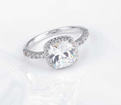 925 Sterling Silver Square Diamond Ring - Princess Cut Style