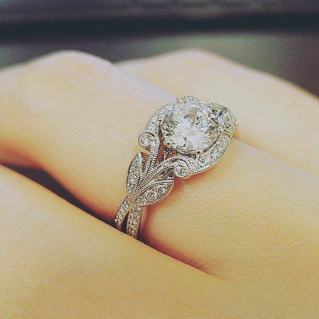 Nature-Inspired Diamond Engagement Ring - Leaf Design