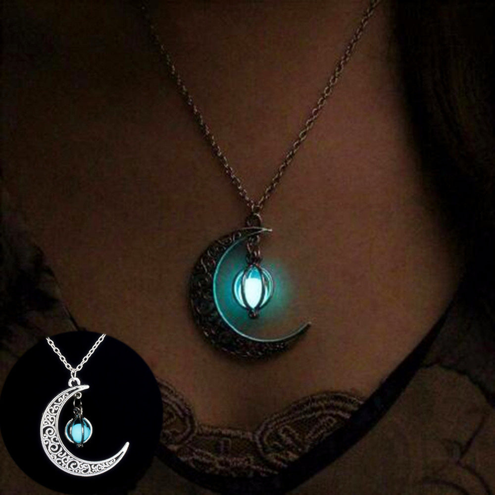 Glow in the Dark Moon Necklace - Natural Stone Pendant