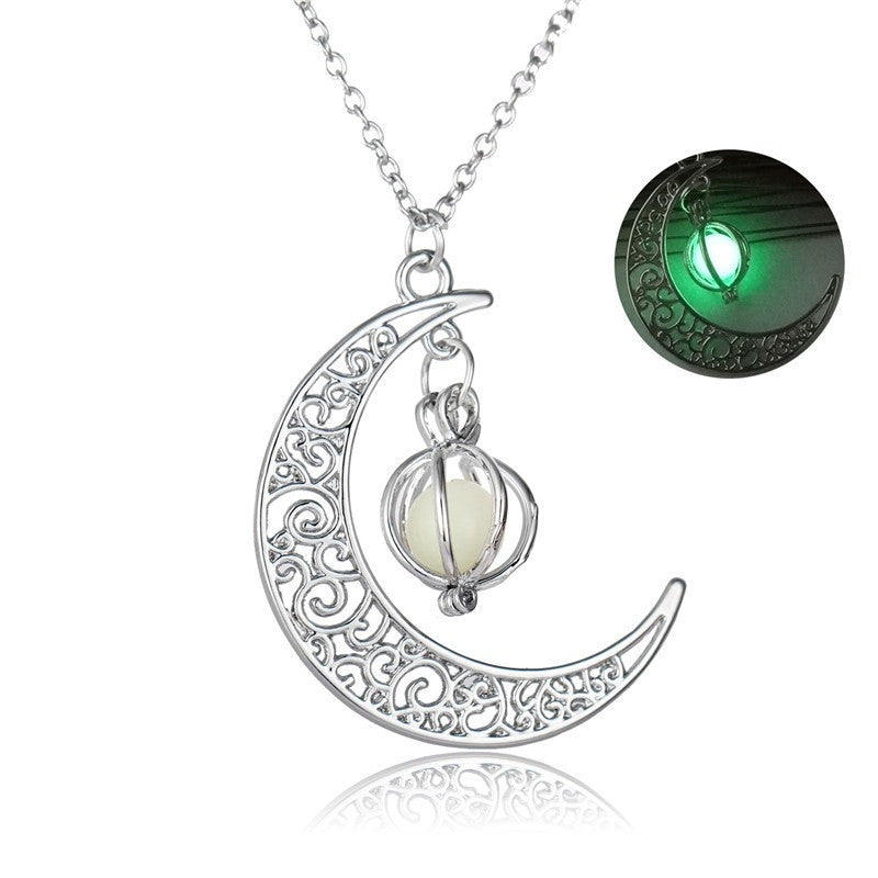 Glow in the Dark Moon Necklace - Natural Stone Pendant