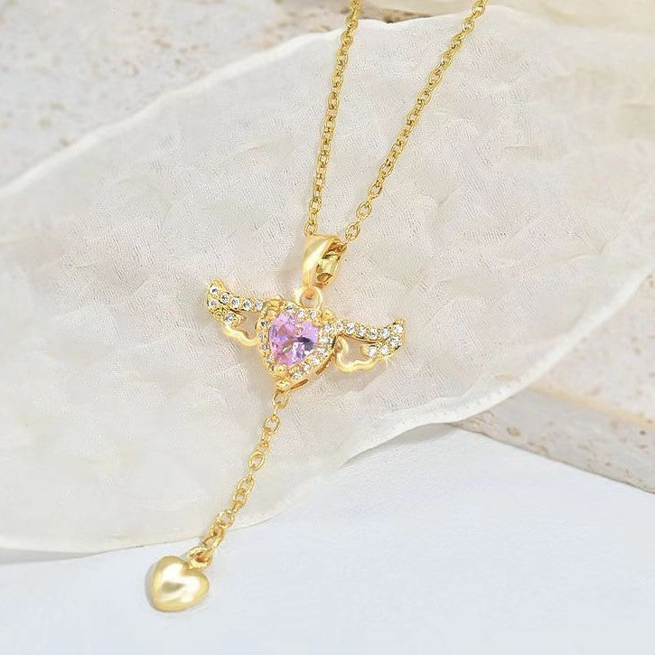 Angel Wings Heart Necklace - Crystal Valentine's Day Gift