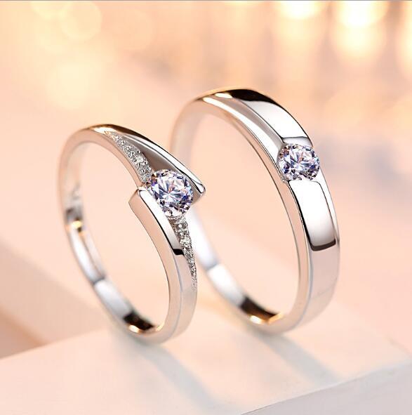 925 Sterling Silver Couple Rings - Adjustable Engagement Set