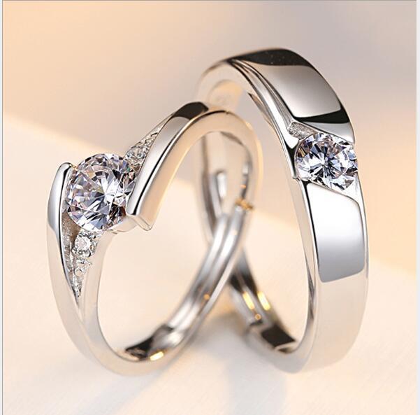 925 Sterling Silver Couple Rings - Adjustable Engagement Set