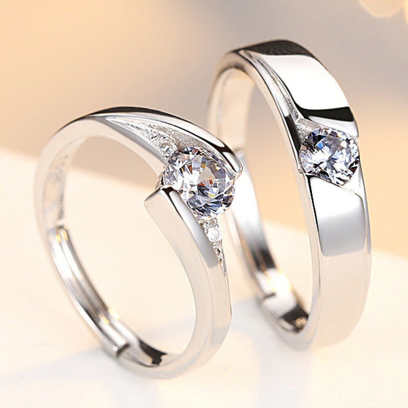 925 Sterling Silver Couple Rings - Adjustable Engagement Set