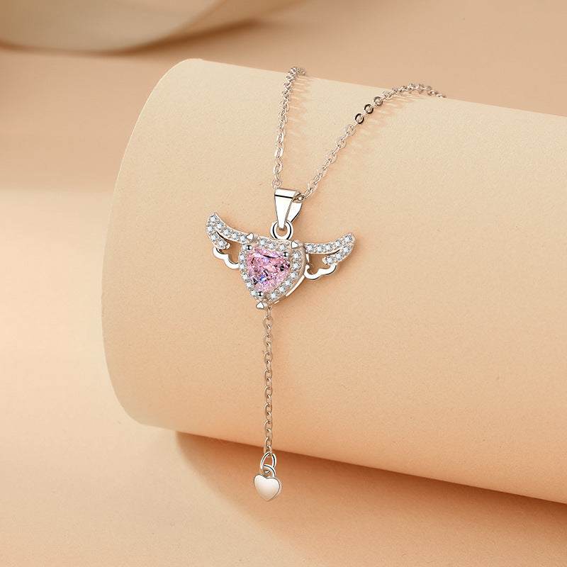 Angel Wings Heart Necklace - Crystal Valentine's Day Gift