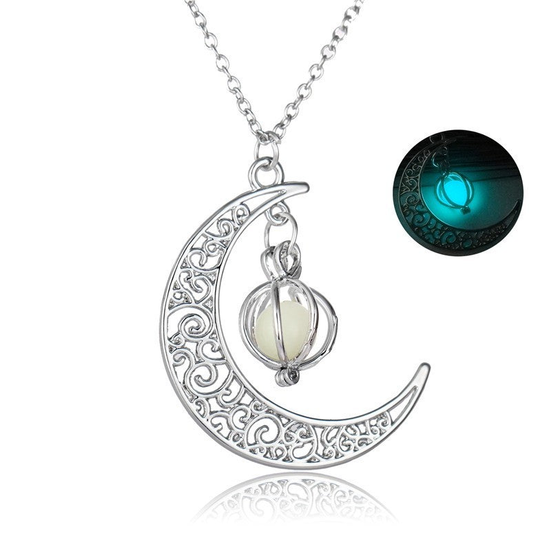 Glow in the Dark Moon Necklace - Natural Stone Pendant