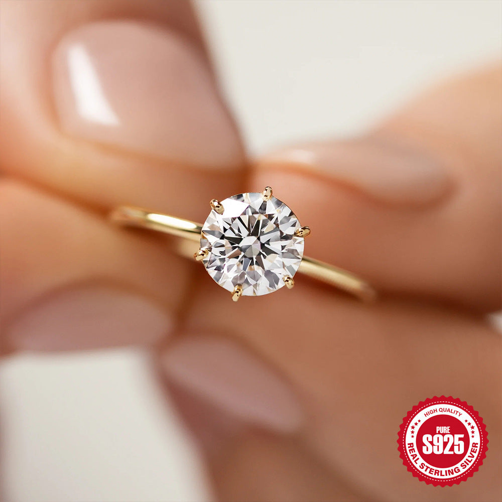Sterling Silver Diamond Ring - Six Claw Setting S925