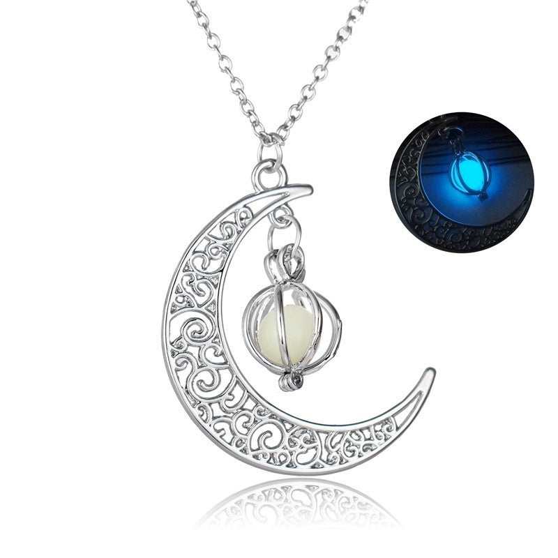 Glow in the Dark Moon Necklace - Natural Stone Pendant