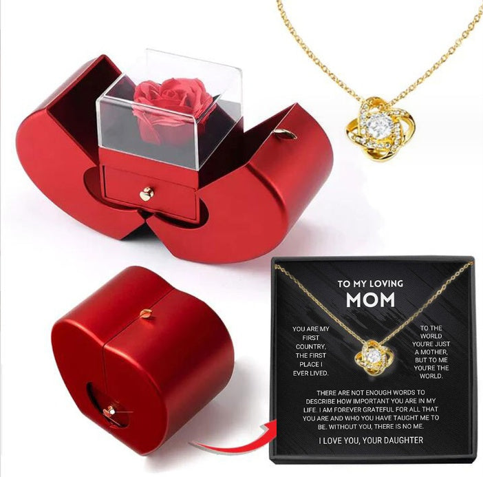 Eternal Rose Necklace Gift Box - Apple Shaped Jewelry Case