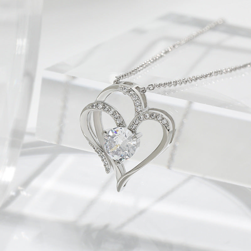 Double Heart Zircon Necklace - Valentine's Day Gift