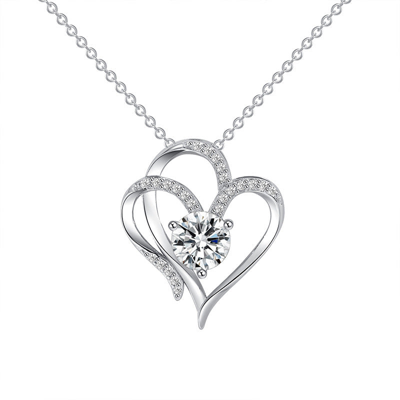 Double Heart Zircon Necklace - Valentine's Day Gift