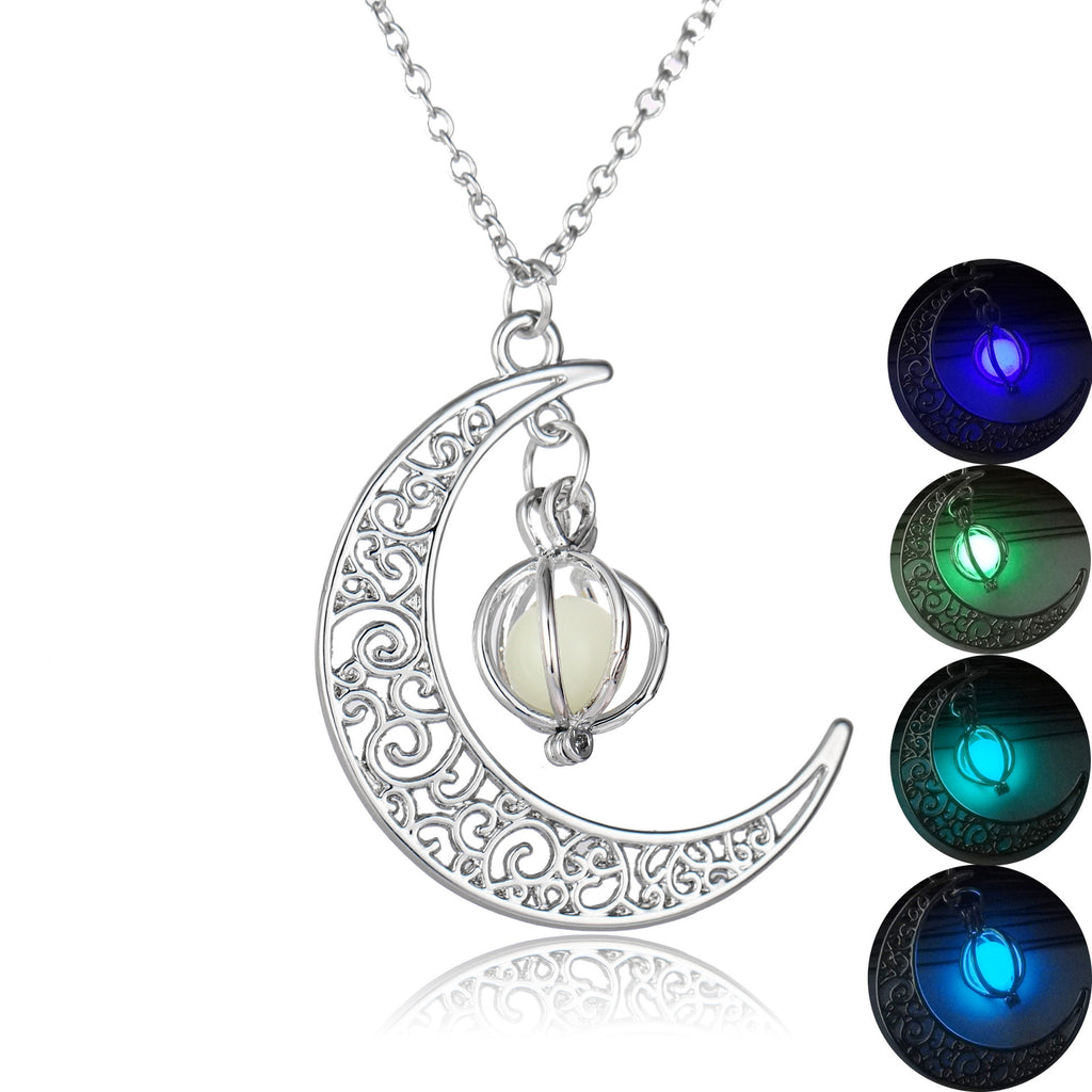 Glow in the Dark Moon Necklace - Natural Stone Pendant