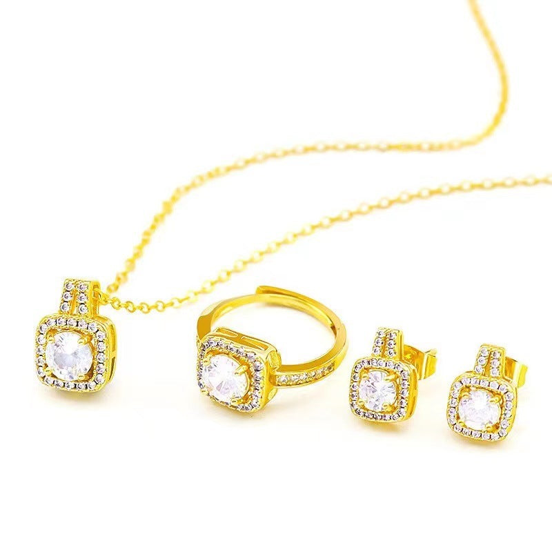 Zircon Jewelry Set - Necklace, Earrings & Ring for Women