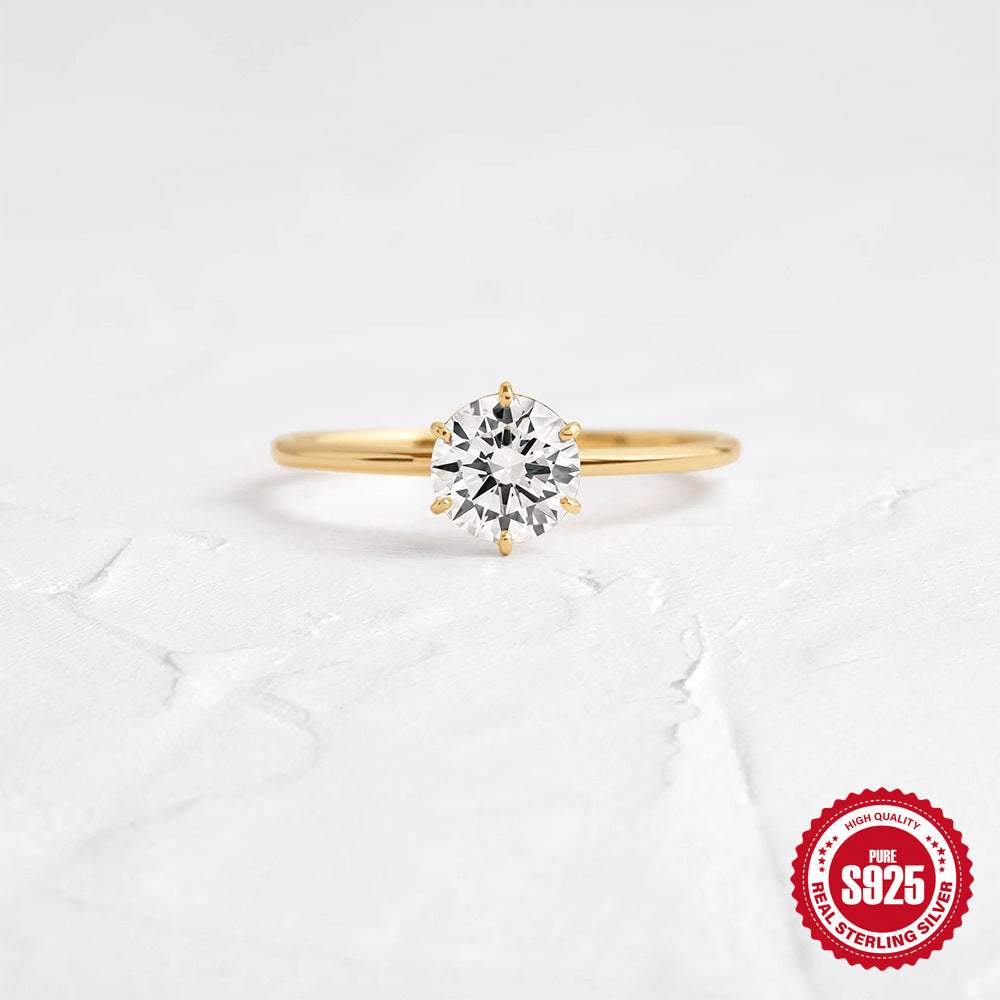 Sterling Silver Diamond Ring - Six Claw Setting S925