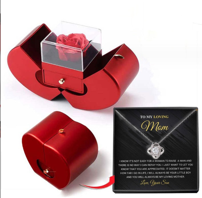 Eternal Rose Necklace Gift Box - Apple Shaped Jewelry Case