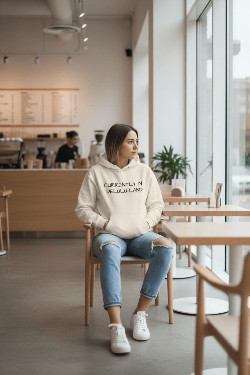 Currently In Delulu - Land - Cozy Midweight Hoodie