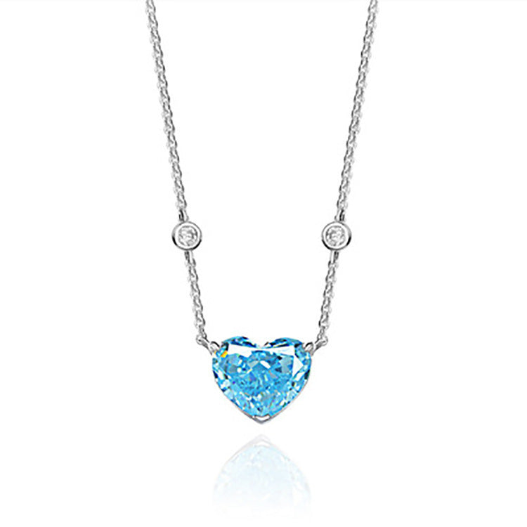 Ocean Blue Heart Zircon Necklace - 925 Sterling Silver