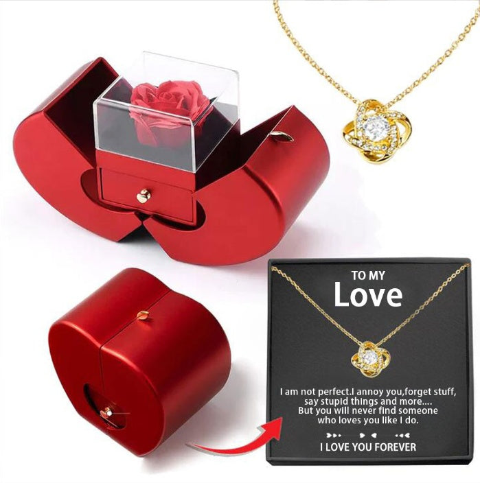 Eternal Rose Necklace Gift Box - Apple Shaped Jewelry Case