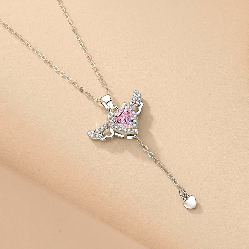Angel Wings Heart Necklace - Crystal Valentine's Day Gift