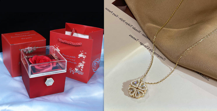 Four Leaf Clover Locket Necklace - Magnetic Heart Pendant