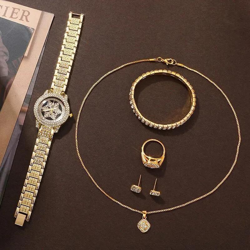 Snowflake Rhinestone Watch & Jewelry Set - 5 Piece Collection