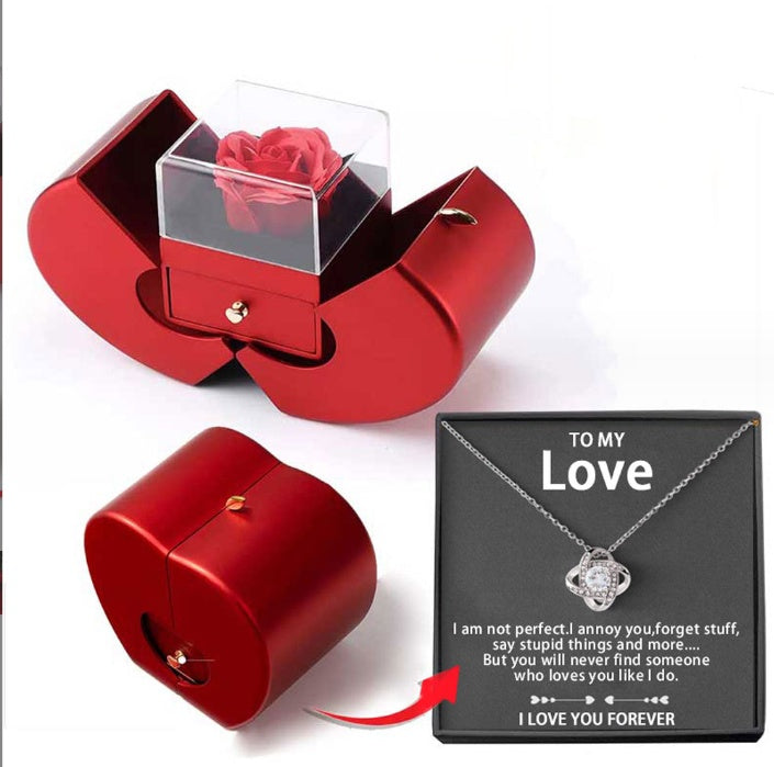 Eternal Rose Necklace Gift Box - Apple Shaped Jewelry Case